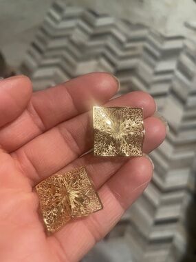 14K Gold Filigree Square Statement Earrings - Women Jewelry
